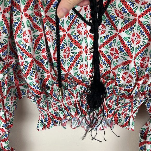 Caroline Constas Lorena Blouse Floral Tile Multi Colored, Off Shoulder, *Flaws* - Picture 9 of 16